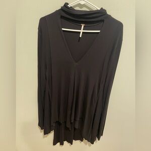 Free People Asymmetrical Choker Cut Out Long Sleeve Black Top Size Medium